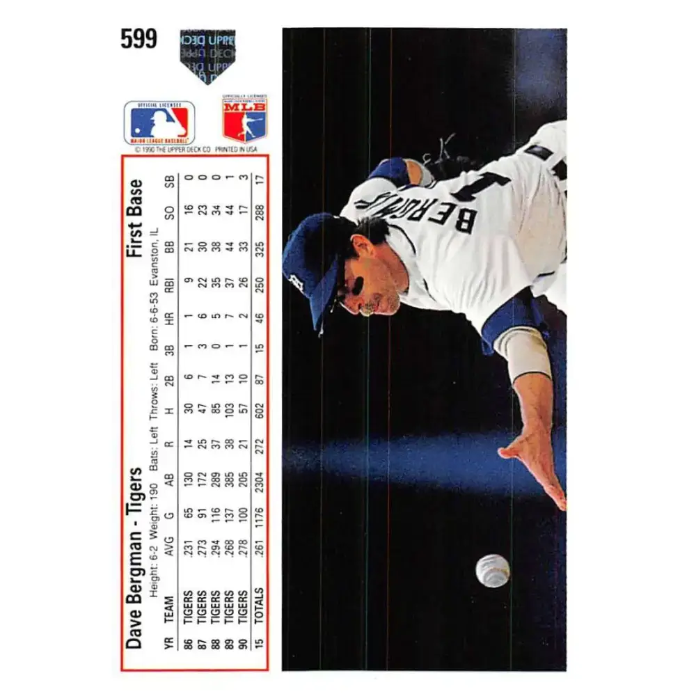 1991 Upper Deck #599 Dave Bergman EX Excellent Detroit Tigers Baseball Card - Baseball Card Single