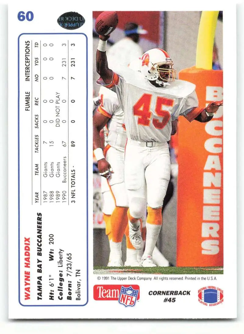1991 Upper Deck #60 Wayne Haddix NM-MT Tampa Bay Buccaneers Football Card - Football Card Single