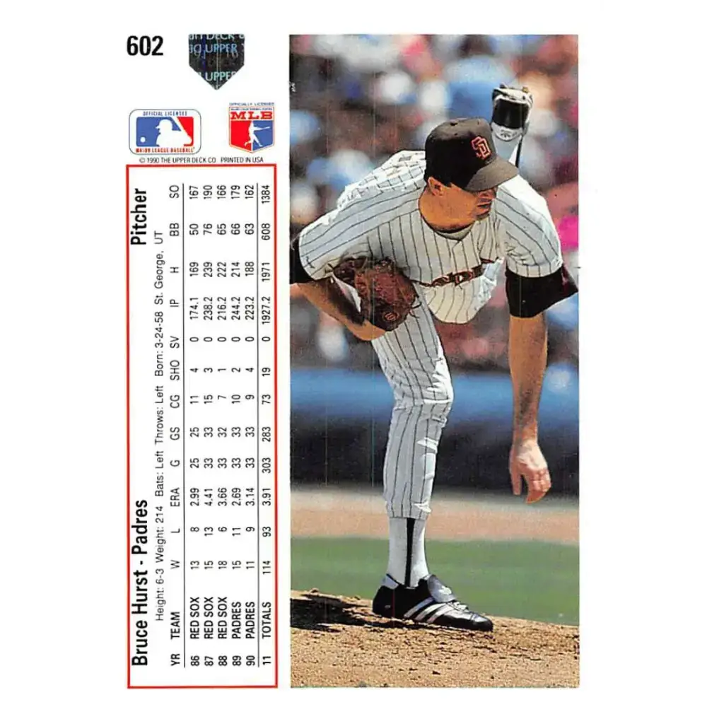 1991 Upper Deck #602 Bruce Hurst NM-MT San Diego Padres Baseball Card - Baseball Card Single
