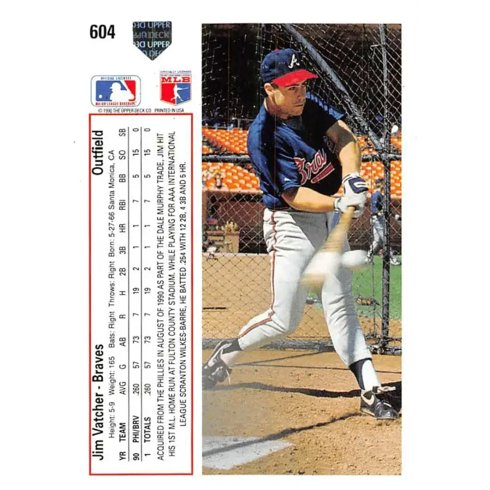 1991 Upper Deck #604 Jim Vatcher EX Excellent RC Rookie Atlanta Braves Baseball Card - Baseball Card Single