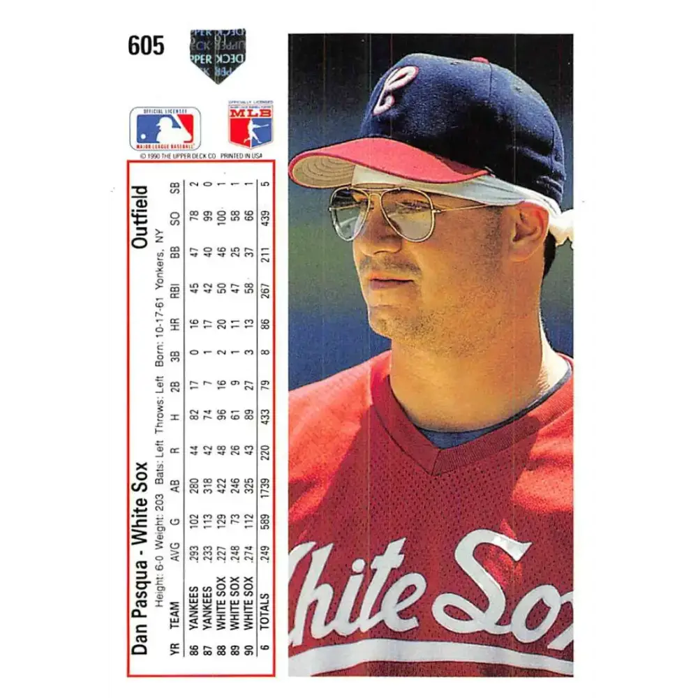 1991 Upper Deck #605 Dan Pasqua EX Excellent Chicago White Sox Baseball Card - Baseball Card Single