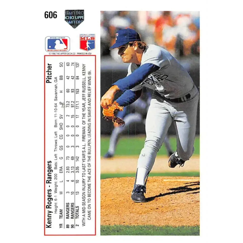 1991 Upper Deck #606 Kenny Rogers EX Excellent Texas Rangers Baseball Card - Baseball Card Single