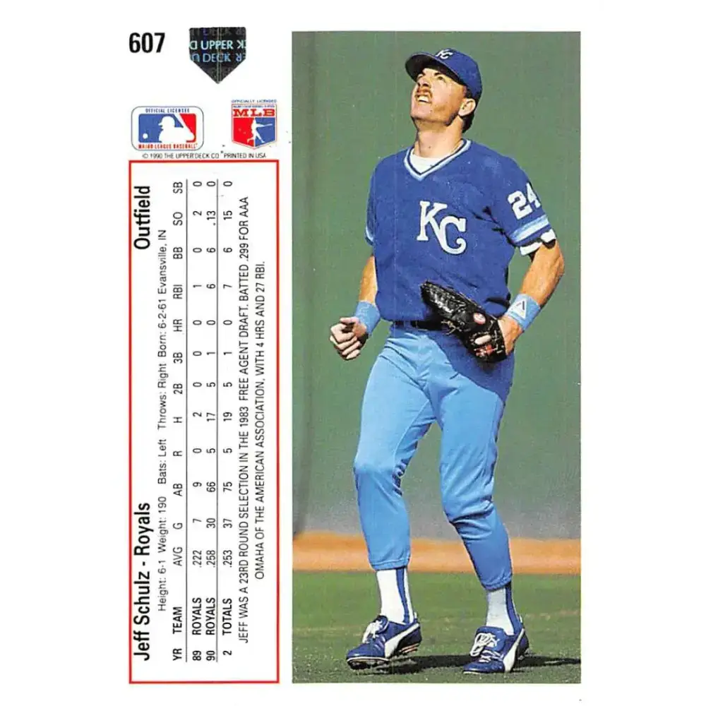 1991 Upper Deck #607 Jeff Schulz EX Excellent RC Rookie Kansas City Royals Baseball Card - Baseball Card Single