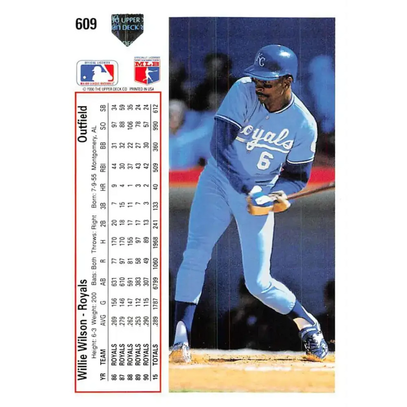 1991 Upper Deck #609 Willie Wilson EX Excellent Kansas City Royals Baseball Card - Baseball Card Single