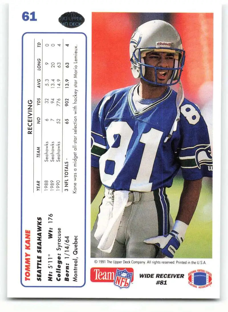 1991 Upper Deck #61 Tommy Kane NM-MT Seattle Seahawks Football Card - Football Card Single