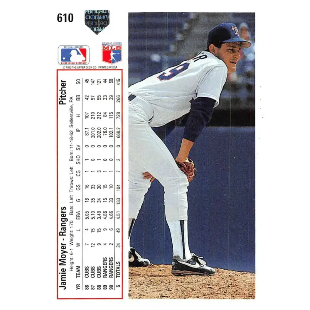 1991 Upper Deck #610 Jamie Moyer EX Excellent Texas Rangers Baseball Card - Baseball Card Single