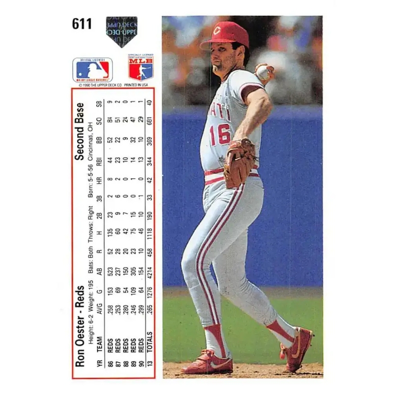1991 Upper Deck #611 Ron Oester EX Excellent Cincinnati Reds Baseball Card - Baseball Card Single