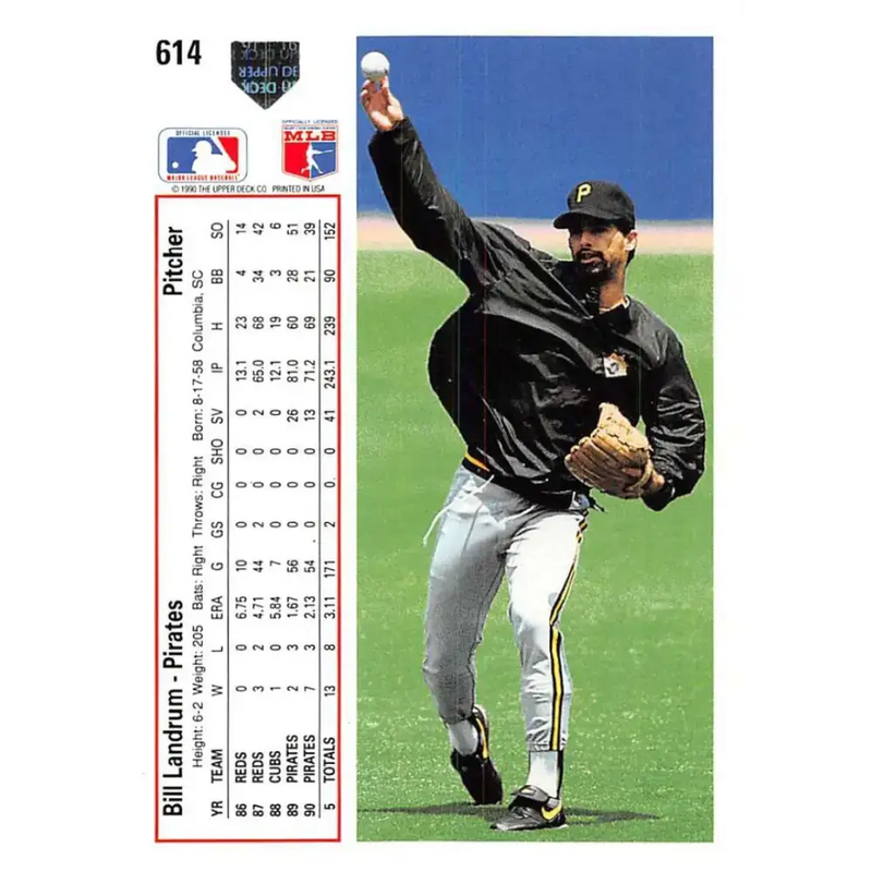 1991 Upper Deck #614 Bill Landrum NM-MT Pittsburgh Pirates Baseball Card - Baseball Card Single
