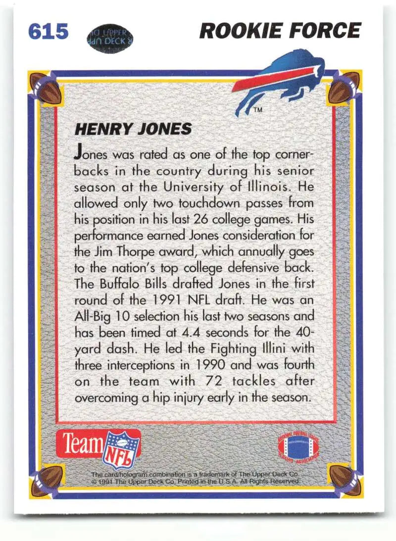 1991 Upper Deck #615 Henry Jones NM-MT RC Rookie Buffalo Bills Football Card - Football Card Single