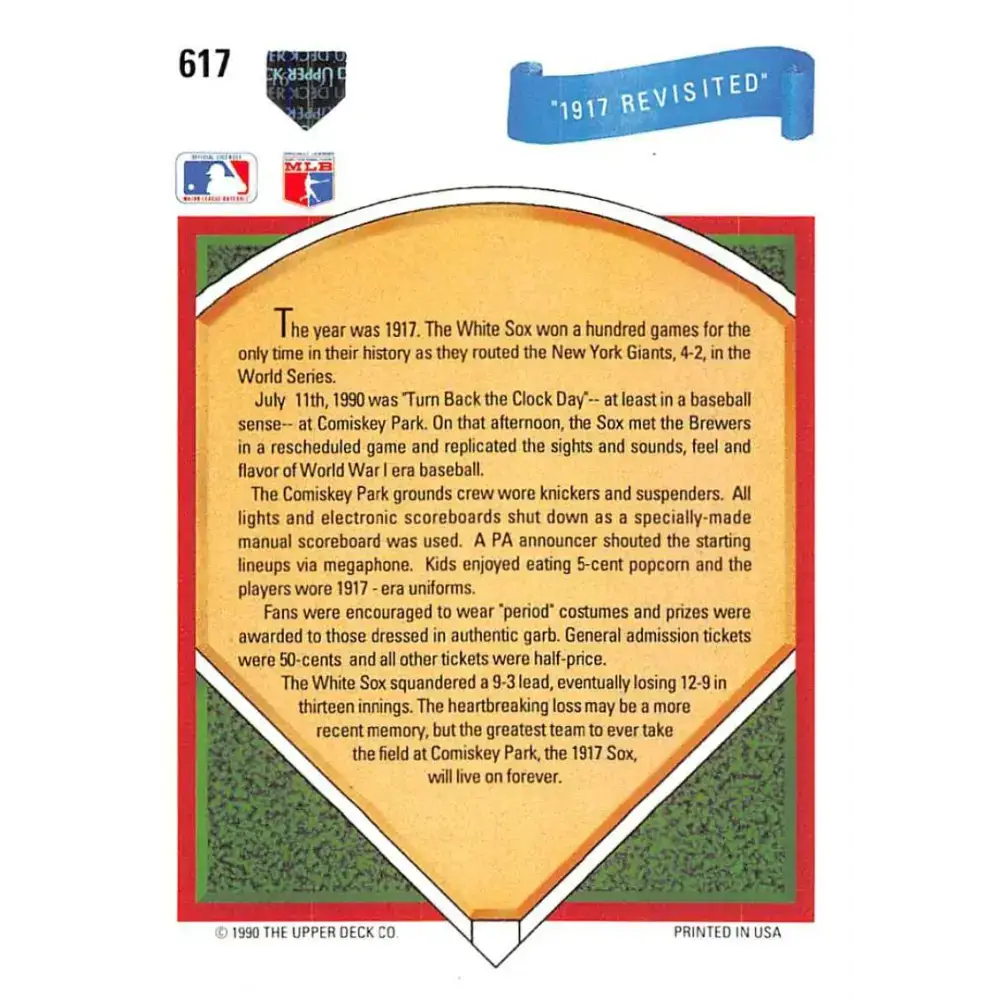 1991 Upper Deck #617 1917 Revisited EX Excellent Chicago White Sox Baseball Card - Baseball Card Single