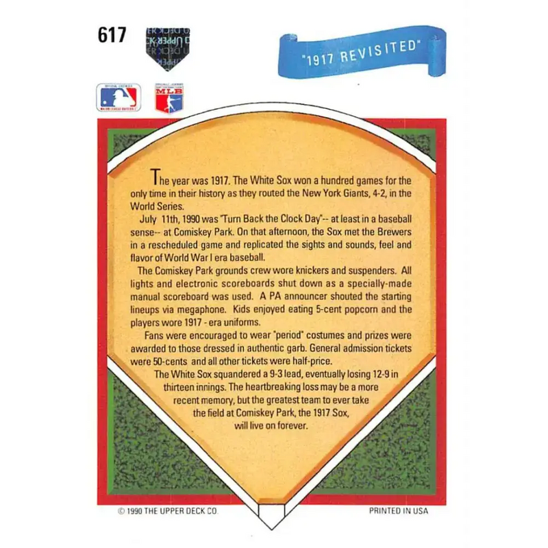 1991 Upper Deck #617 1917 Revisited NM-MT Chicago White Sox Baseball Card - Baseball Card Single