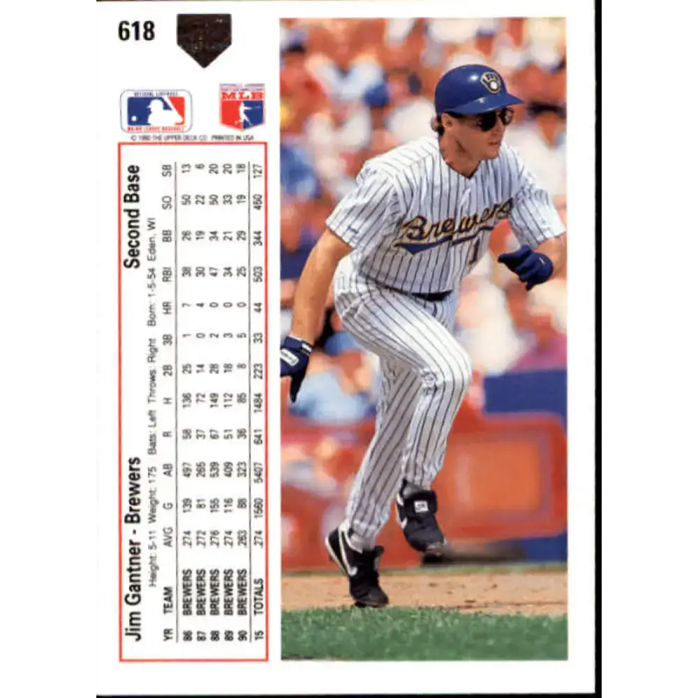 1991 Upper Deck #618 Jim Gantner NM-MT Milwaukee Brewers Baseball Card - Baseball Card Single