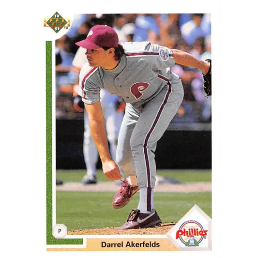 1991 Upper Deck #619 Darrel Akerfelds EX Excellent Philadelphia Phillies Baseball Card