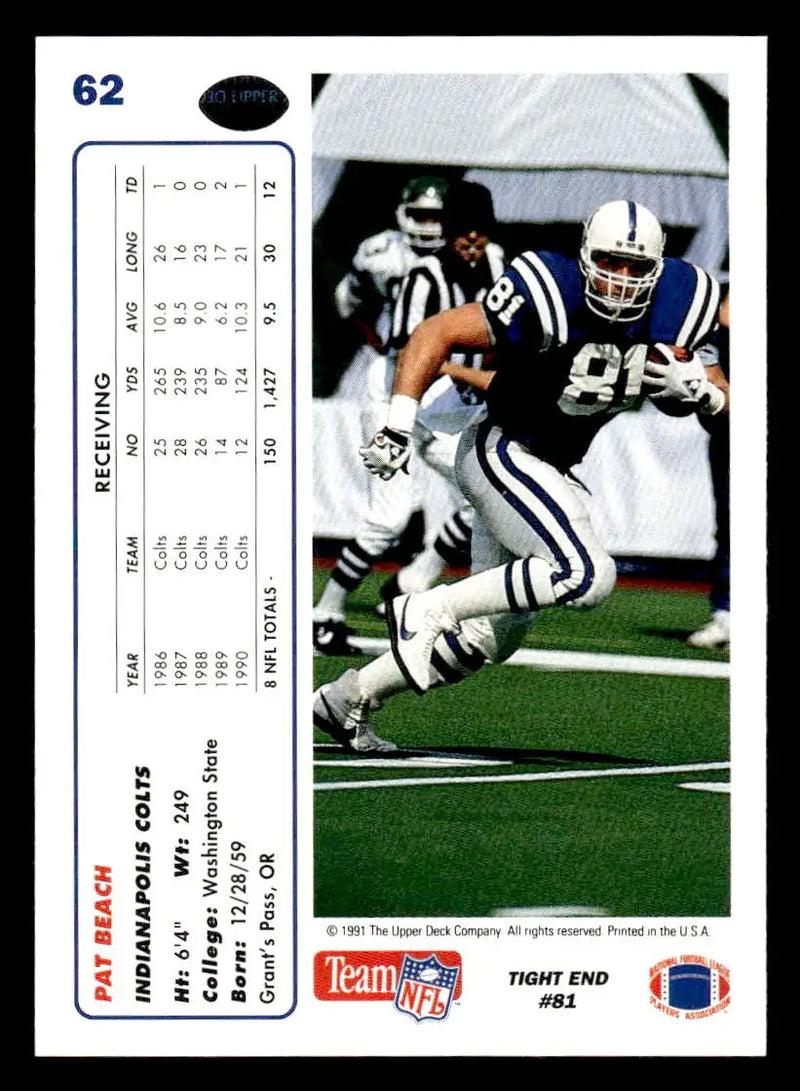 1991 Upper Deck #62 Pat Beach - Football Card Single