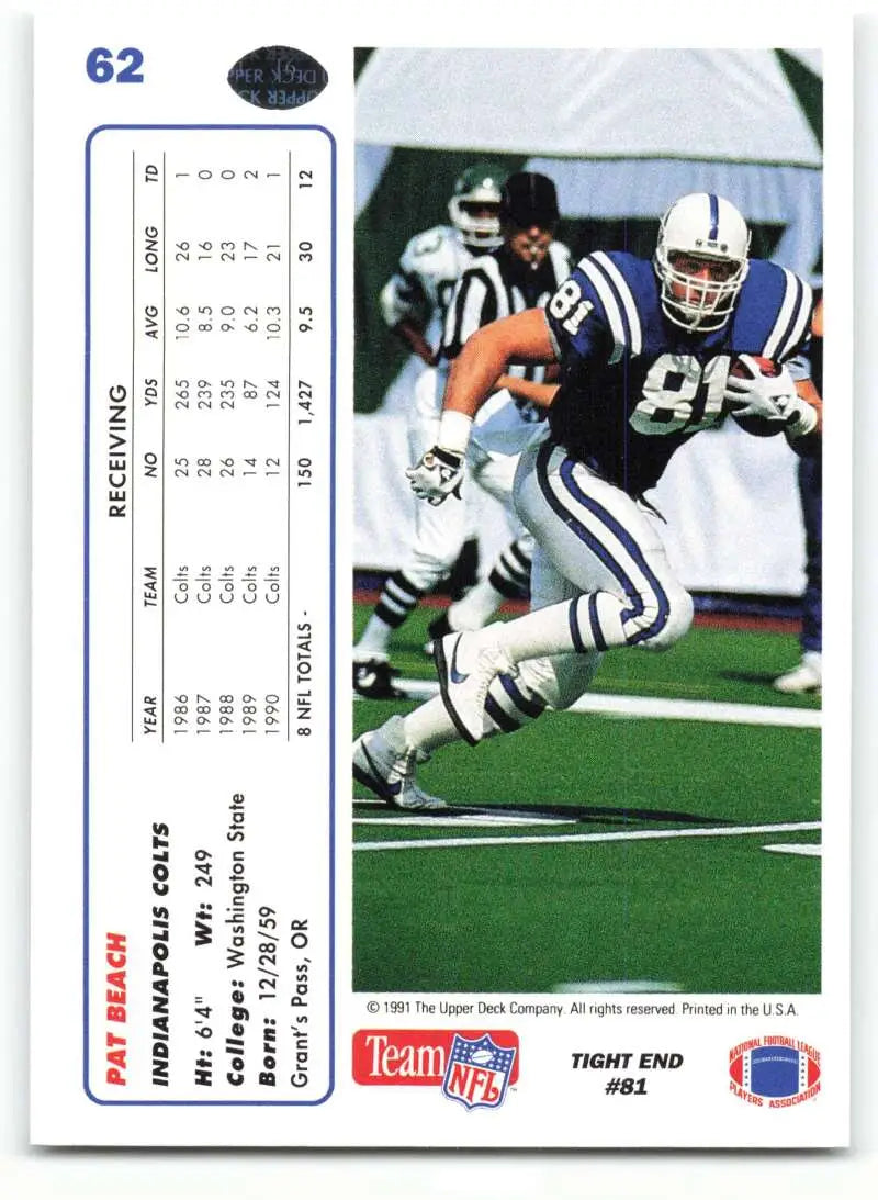 1991 Upper Deck #62 Pat Beach NM-MT Indianapolis Colts Football Card - Football Card Single