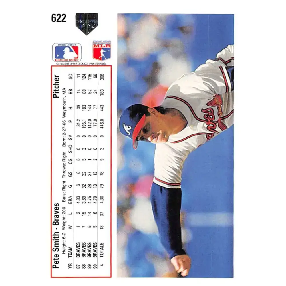 1991 Upper Deck #622 Pete Smith NM-MT Atlanta Braves Baseball Card - Baseball Card Single