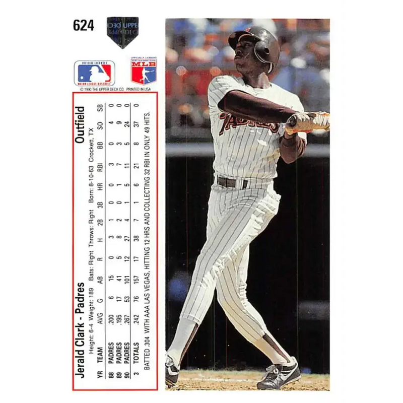 1991 Upper Deck #624 Jerald Clark EX Excellent San Diego Padres Baseball Card - Baseball Card Single