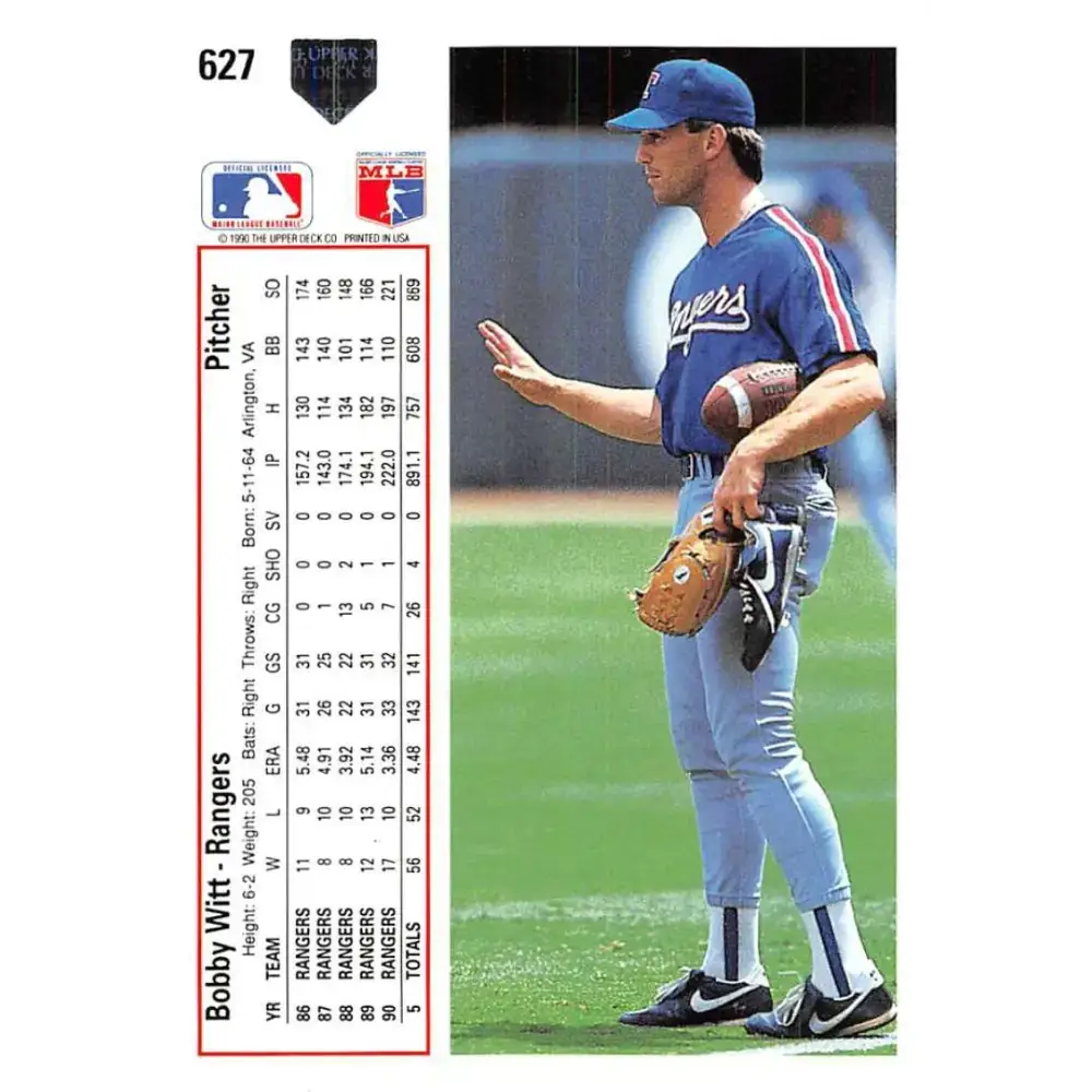 1991 Upper Deck #627 Bobby Witt EX Excellent Texas Rangers Baseball Card - Baseball Card Single