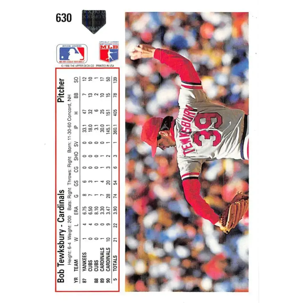 1991 Upper Deck #630 Bob Tewksbury EX Excellent St. Louis Cardinals Baseball Card