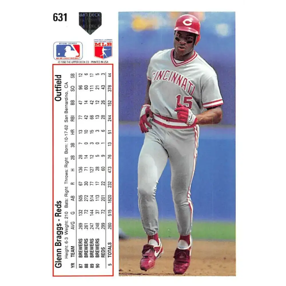 1991 Upper Deck #631 Glenn Braggs EX Excellent Cincinnati Reds Baseball Card - Baseball Card Single