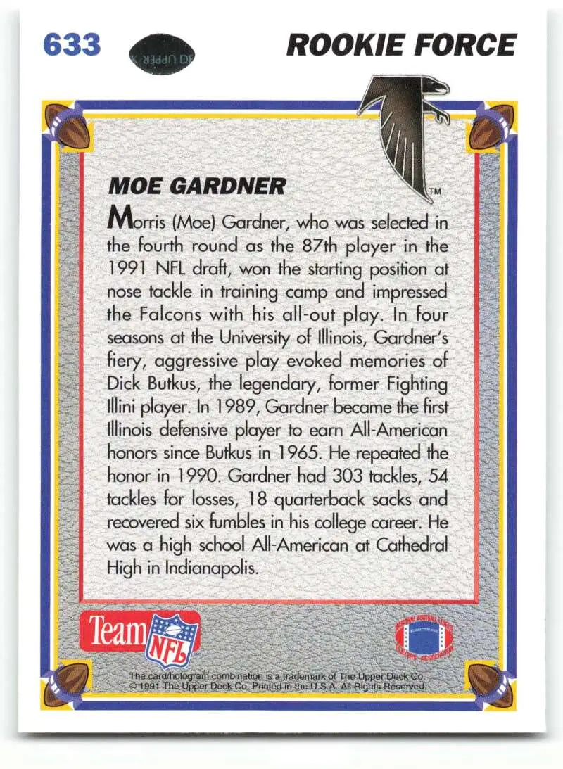 1991 Upper Deck #633 Moe Gardner NM-MT RC Rookie Atlanta Falcons Football Card - Football Card Single