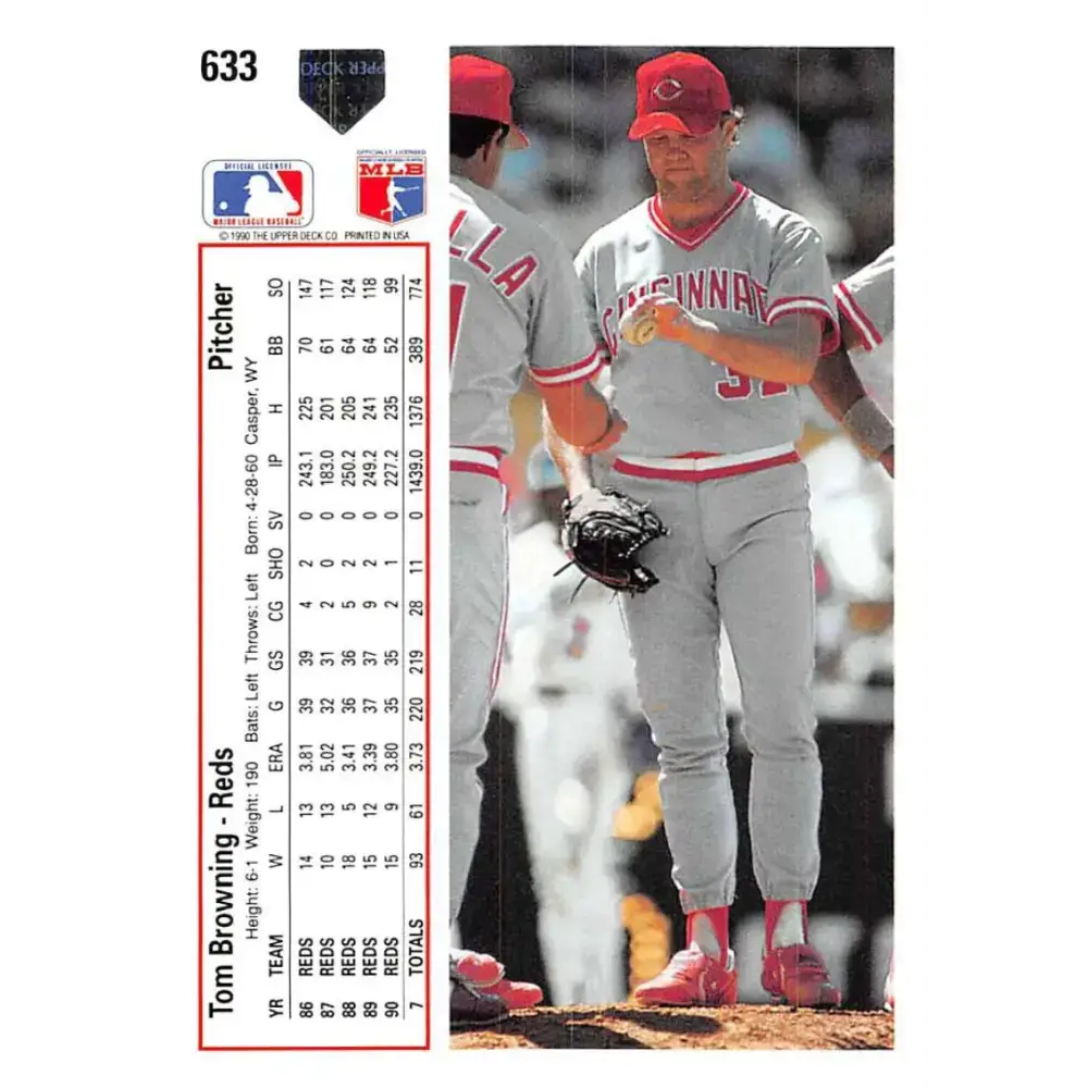 1991 Upper Deck #633 Tom Browning EX Excellent Cincinnati Reds Baseball Card - Baseball Card Single
