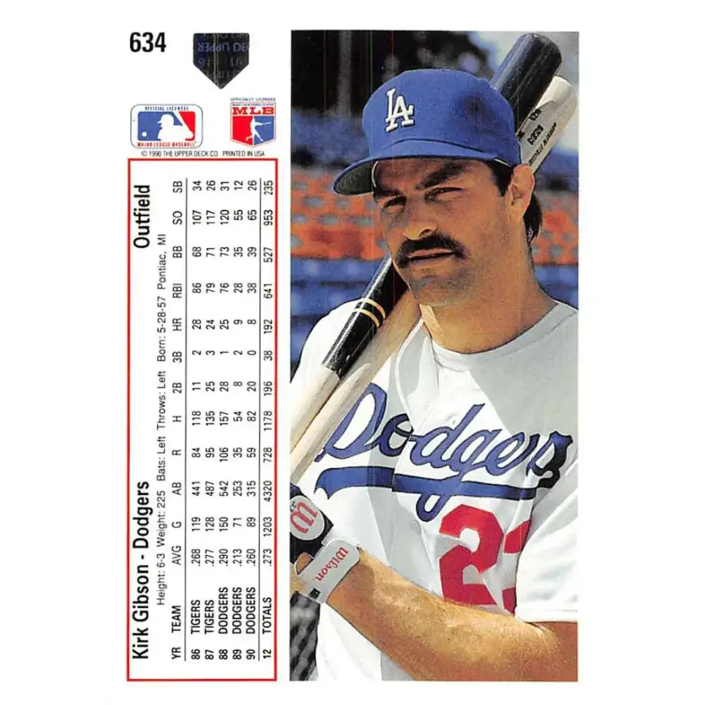 1991 Upper Deck #634 Kirk Gibson EX Excellent Los Angeles Dodgers Baseball Card - Baseball Card Single