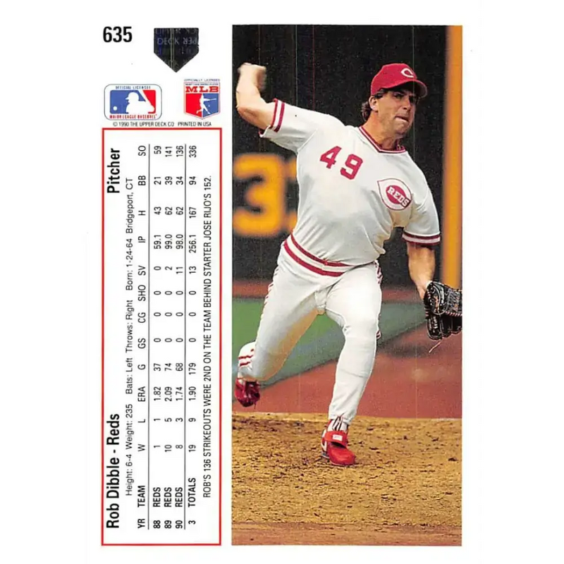 1991 Upper Deck #635 Rob Dibble EX Excellent Cincinnati Reds Baseball Card - Baseball Card Single