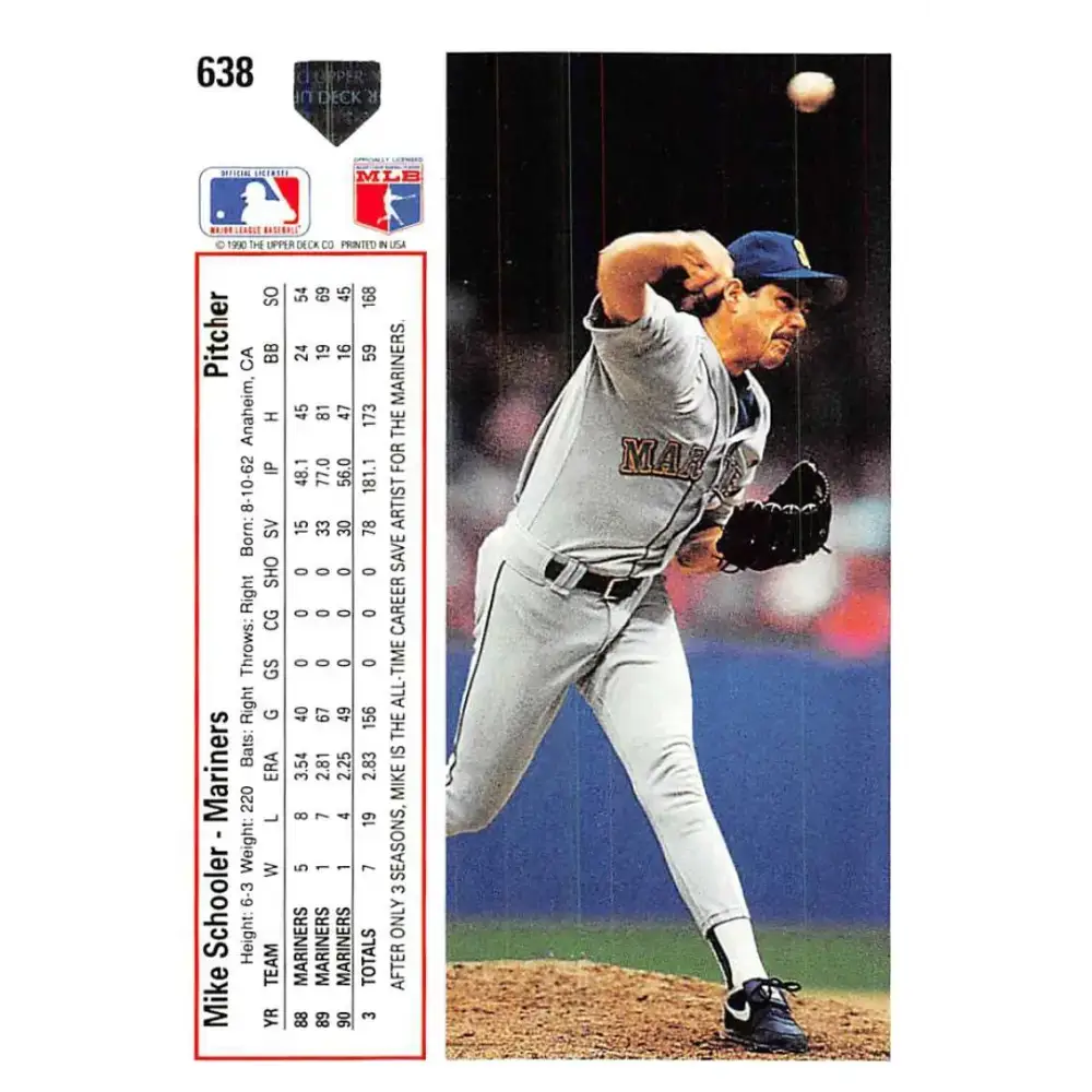 1991 Upper Deck #638 Mike Schooler EX Excellent Seattle Mariners Baseball Card - Baseball Card Single