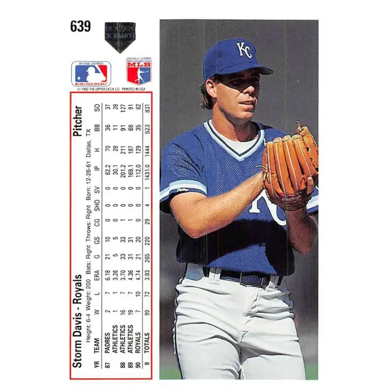 1991 Upper Deck #639 Storm Davis EX Excellent Kansas City Royals Baseball Card - Baseball Card Single