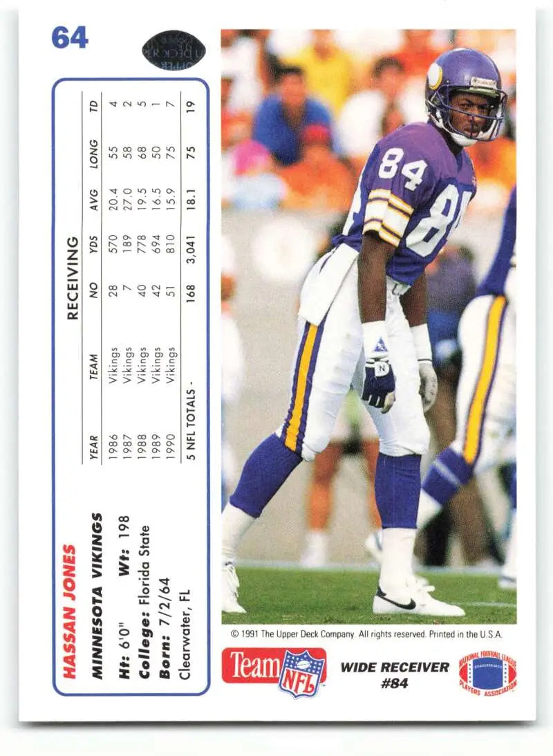 1991 Upper Deck #64 Hassan Jones NM-MT Minnesota Vikings Football Card - Football Card Single