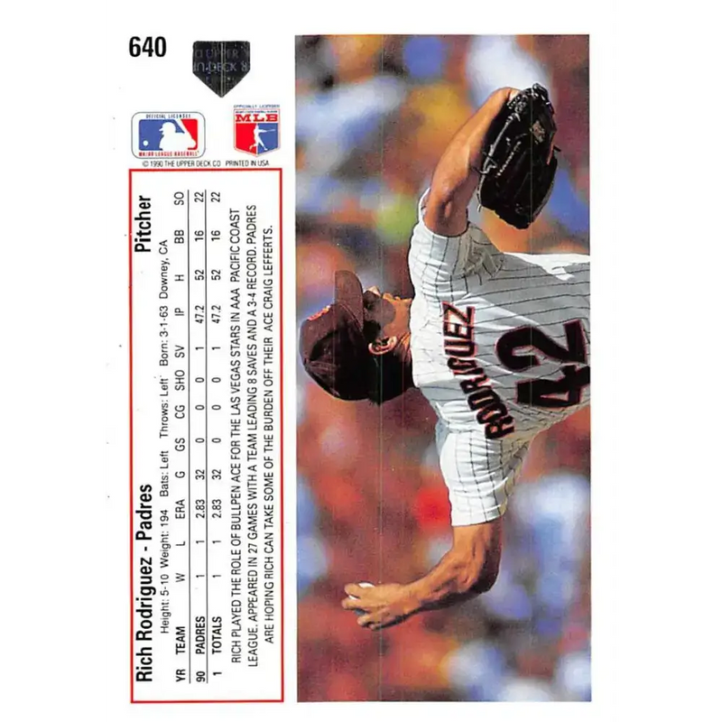 1991 Upper Deck #640 Rich Rodriguez EX Excellent RC Rookie San Diego Padres Baseball Card - Baseball Card Single