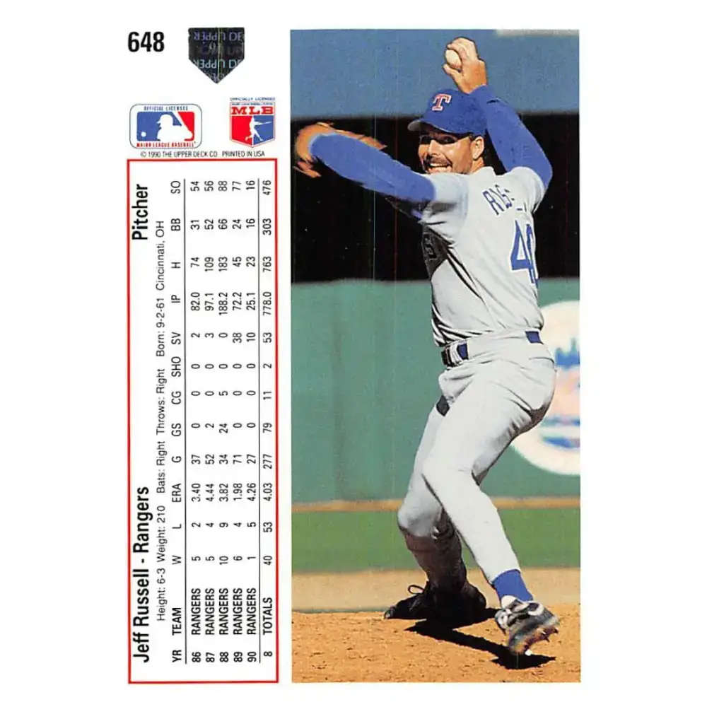 1991 Upper Deck #648 Jeff Russell EX Excellent Texas Rangers Baseball Card - Baseball Card Single
