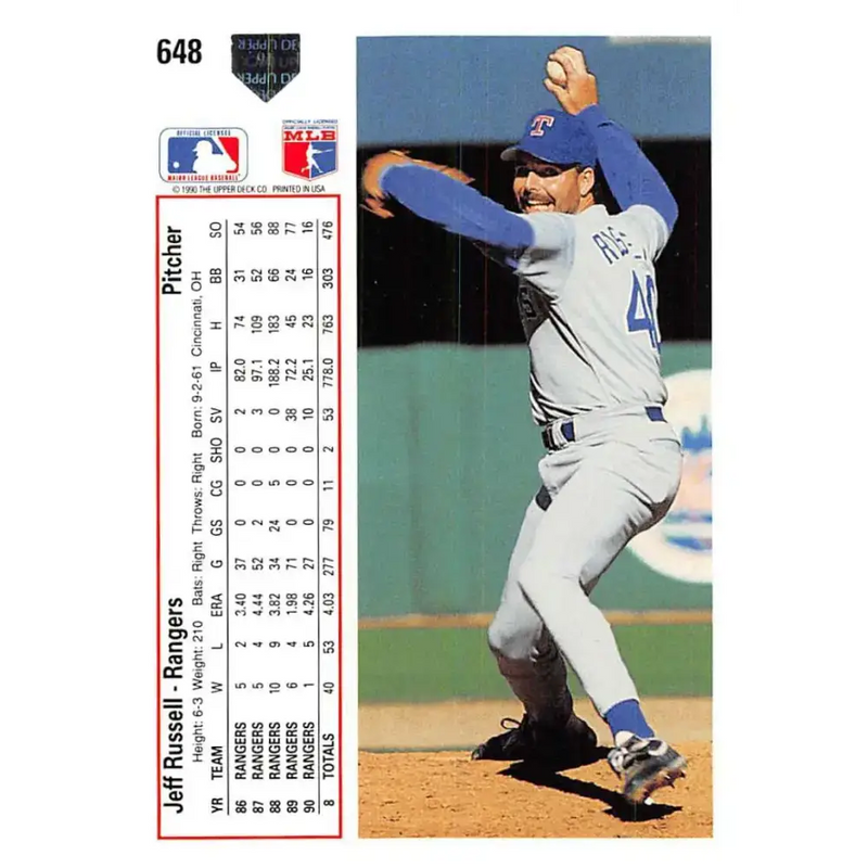 1991 Upper Deck #648 Jeff Russell EX Excellent Texas Rangers Baseball Card - Baseball Card Single