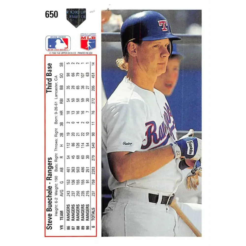 1991 Upper Deck #650 Steve Buechele EX Excellent Texas Rangers Baseball Card - Baseball Card Single