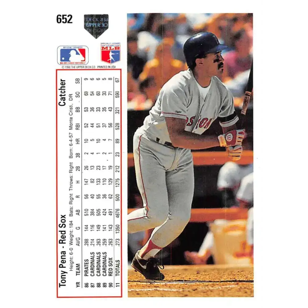 1991 Upper Deck #652 Tony Pena EX Excellent Boston Red Sox Baseball Card - Baseball Card Single