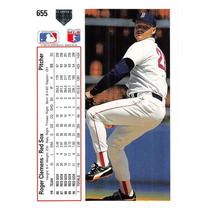 1991 Upper Deck #655 Roger Clemens EX Excellent Boston Red Sox Baseball Card - Baseball Card Single