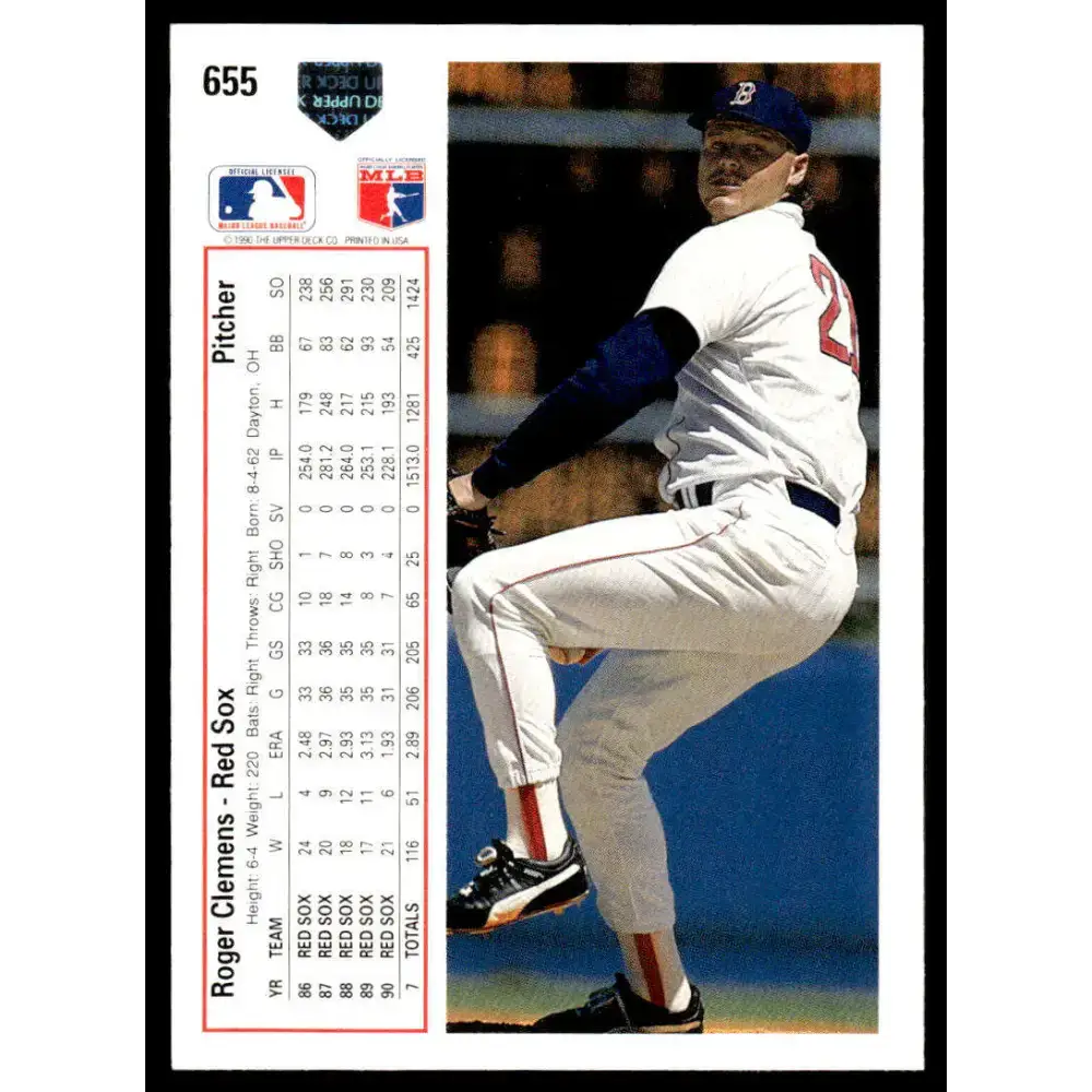1991 Upper Deck #655 Roger Clemens EX/NM Boston Red Sox Baseball Card - Baseball Card Single