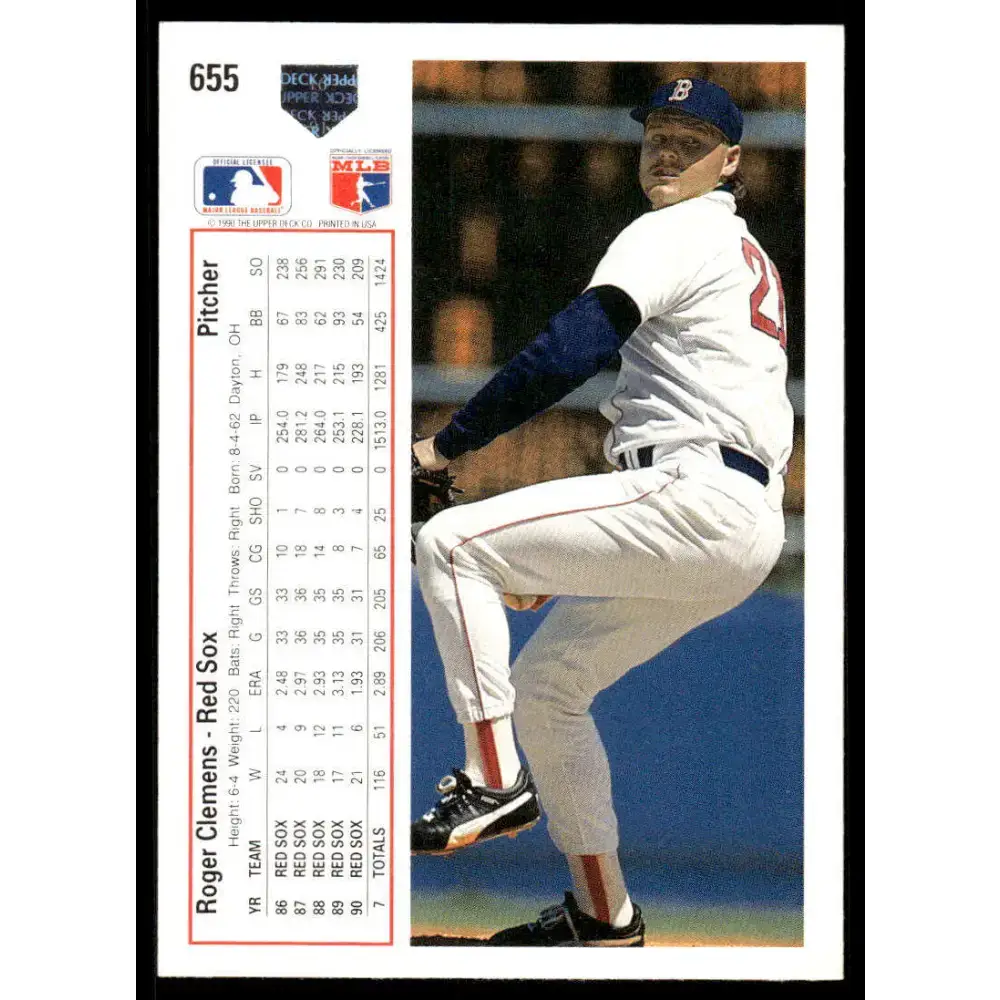 1991 Upper Deck #655 Roger Clemens EX/NM Boston Red Sox Baseball Card - Baseball Card Single