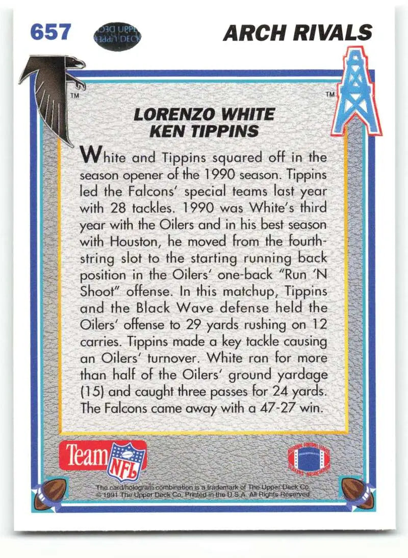 1991 Upper Deck #657 Lorenzo White/Ken Tippins NM-MT Atlanta Falcons/Houston Oilers Football Card - Football Card Single