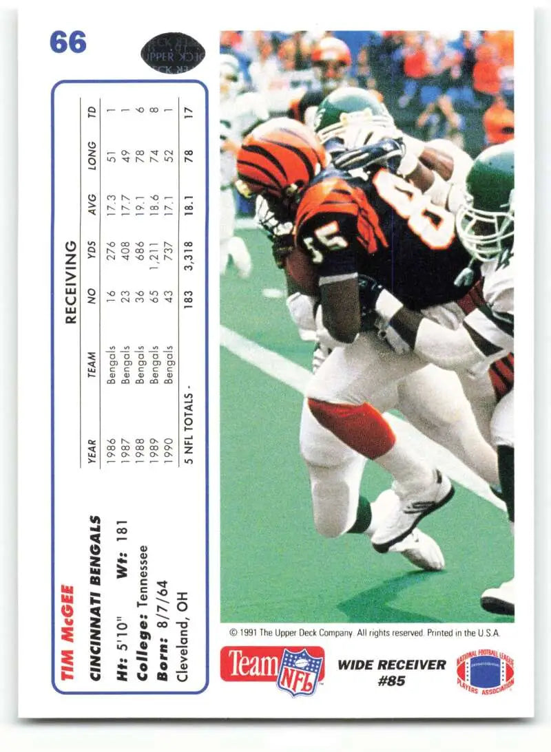 1991 Upper Deck #66 Tim McGee NM-MT Cincinnati Bengals Football Card - Football Card Single