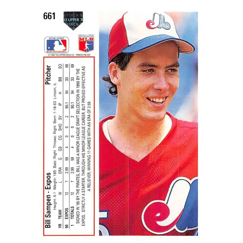 1991 Upper Deck #661 Bill Sampen EX Excellent Montreal Expos Baseball Card - Baseball Card Single