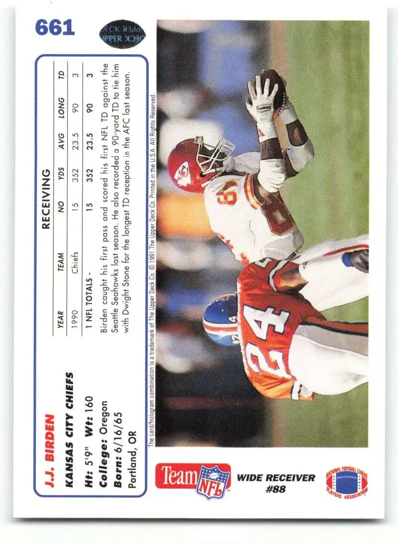 1991 Upper Deck #661 J.J. Birden NM-MT RC Rookie Kansas City Chiefs Football Card - Football Card Single