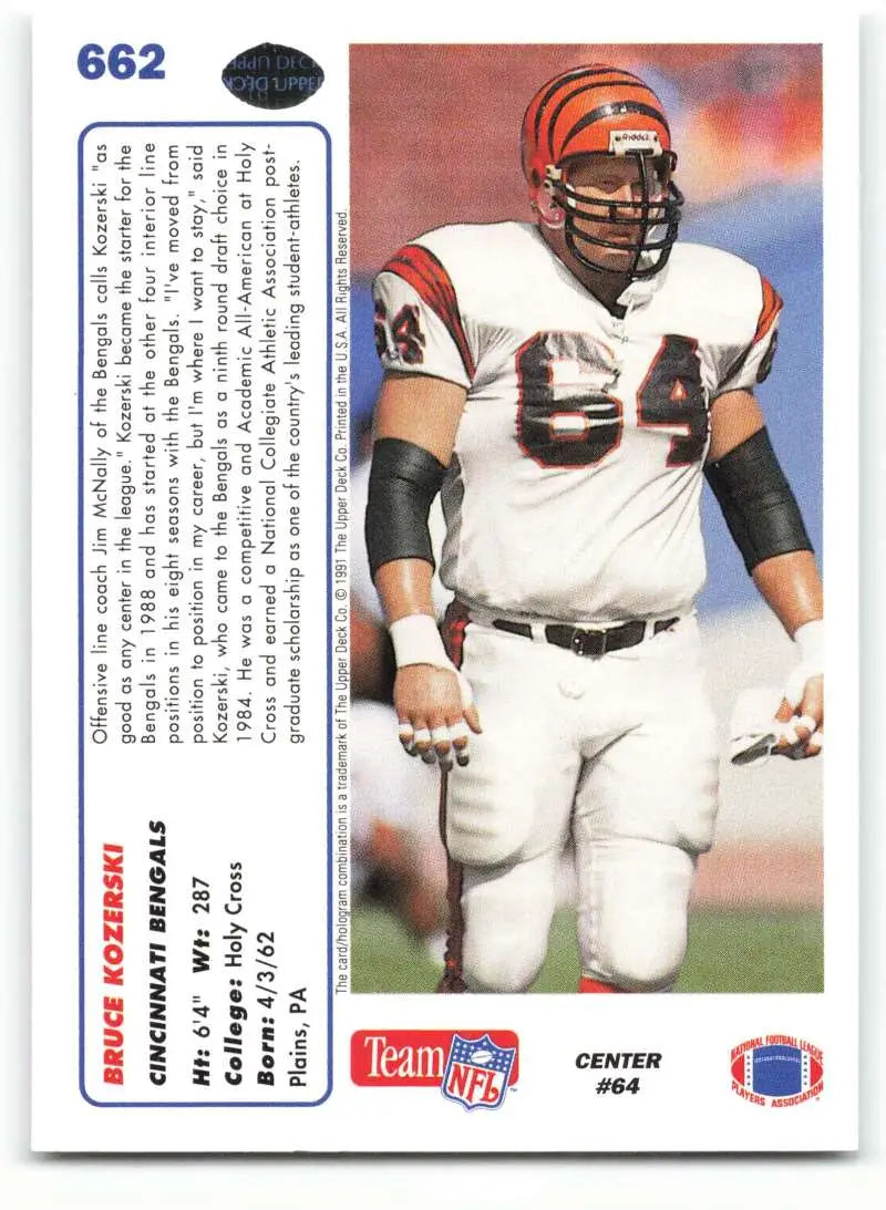1991 Upper Deck #662 Bruce Kozerski NM-MT Cincinnati Bengals Football Card - Football Card Single