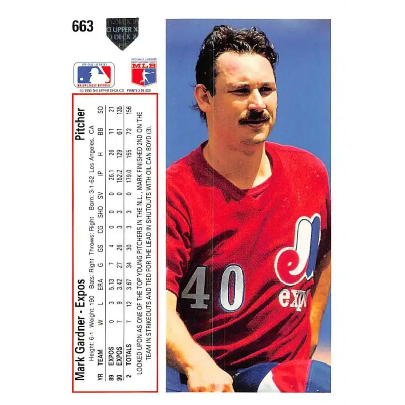 1991 Upper Deck #663 Mark Gardner EX Excellent Montreal Expos Baseball Card - Baseball Card Single