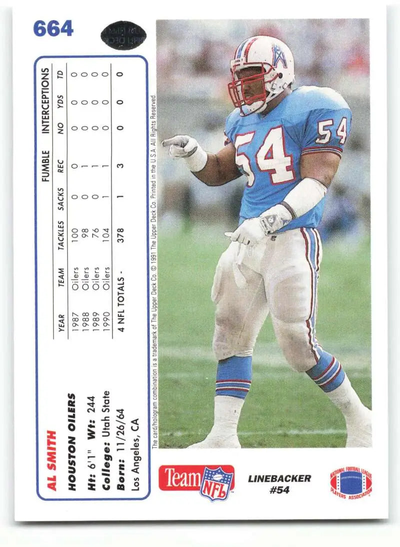 1991 Upper Deck #664 Al Smith NM-MT Houston Oilers Football Card - Football Card Single