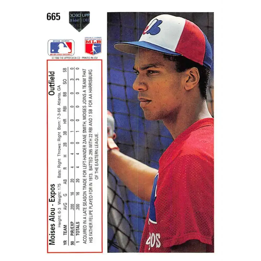 1991 Upper Deck #665 Moises Alou EX Excellent Montreal Expos Baseball Card - Baseball Card Single