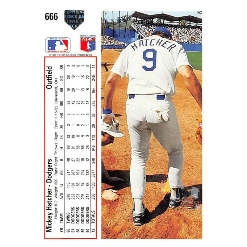 1991 Upper Deck #666 Mickey Hatcher EX Excellent Los Angeles Dodgers Baseball Card - Baseball Card Single
