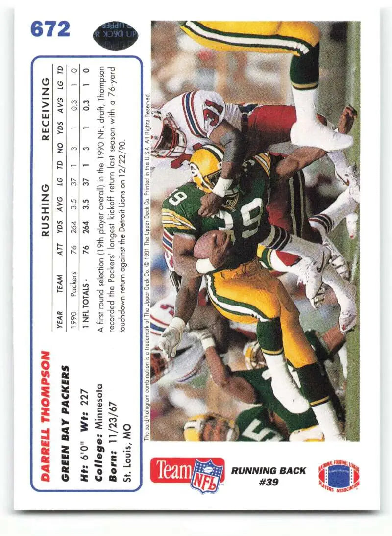 1991 Upper Deck #672 Darrell Thompson NM-MT Green Bay Packers Football Card - Football Card Single