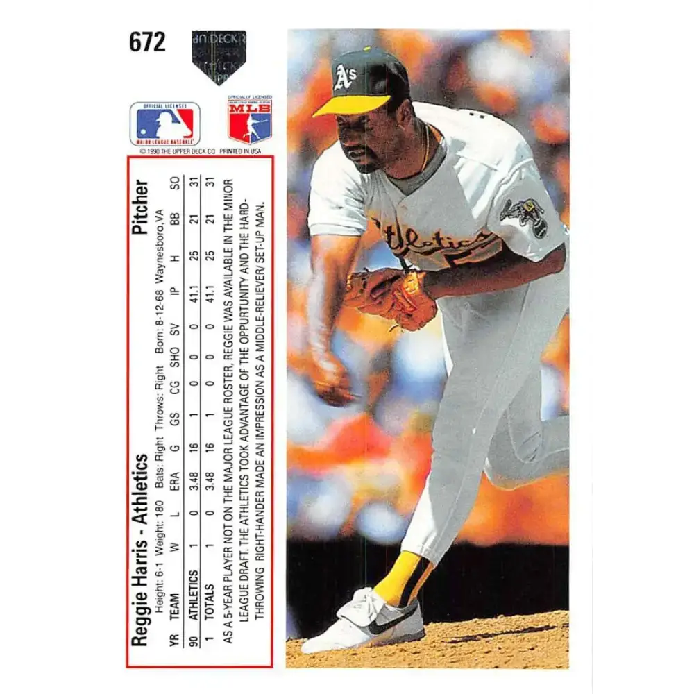 1991 Upper Deck #672 Reggie Harris EX Excellent Oakland Athletics Baseball Card - Baseball Card Single